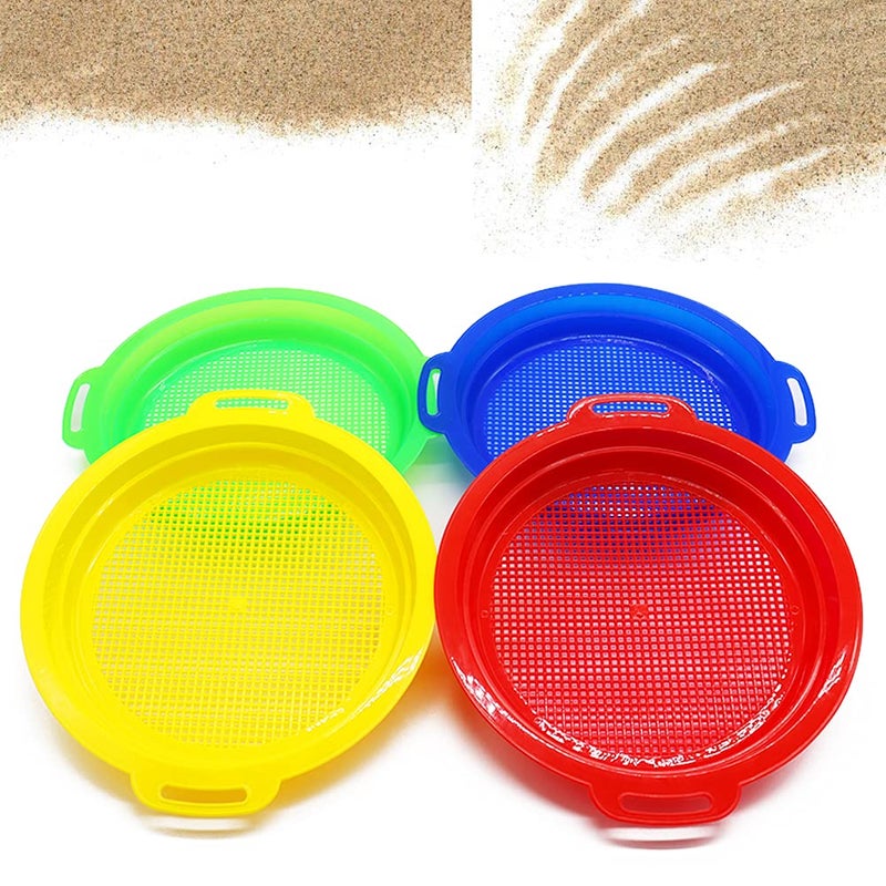 OJYUDD 4 Pack Sand Sifter Sieves for Adults Plastic Sand Sifting Pans for Beachcombing Gardening Gold Panning Outdoor Exploration Red Blue Yellow Green - Image 2