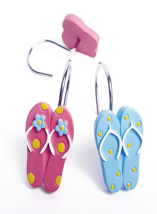 ZILucky 12 Pcs Resin flip-Flops Slippers Multi-Color Mixed Shower Curtain Hooks Rings Stainless Steel Bathroom Beach Decor Accessories (Flipflop) - Image 4