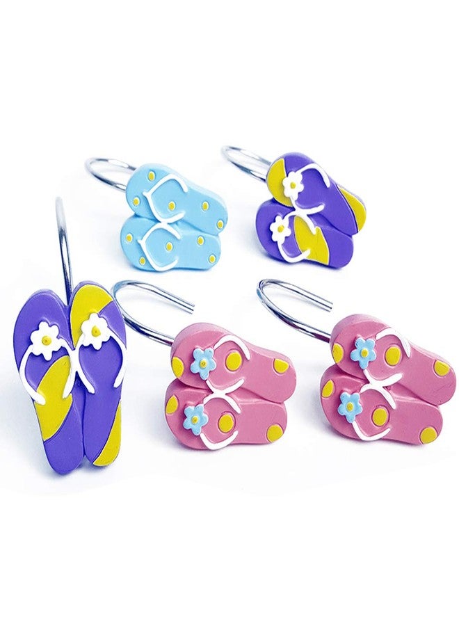 ZILucky 12 Pcs Resin flip-Flops Slippers Multi-Color Mixed Shower Curtain Hooks Rings Stainless Steel Bathroom Beach Decor Accessories (Flipflop) - Image 1