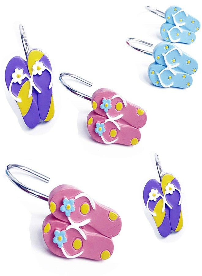 ZILucky 12 Pcs Resin flip-Flops Slippers Multi-Color Mixed Shower Curtain Hooks Rings Stainless Steel Bathroom Beach Decor Accessories (Flipflop) - Image 5
