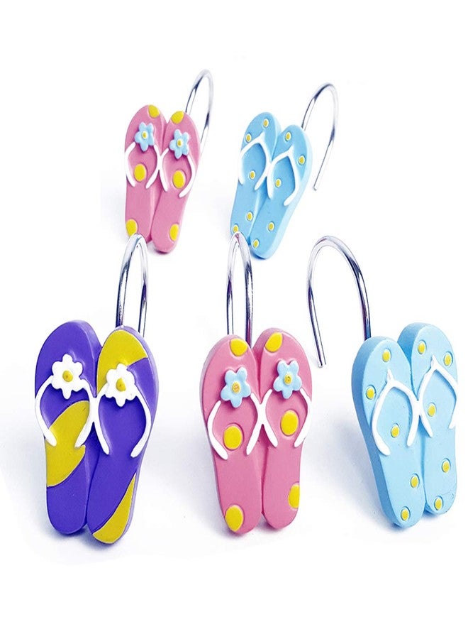 ZILucky 12 Pcs Resin flip-Flops Slippers Multi-Color Mixed Shower Curtain Hooks Rings Stainless Steel Bathroom Beach Decor Accessories (Flipflop) - Image 3