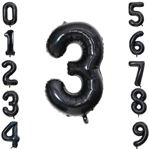 FI - FLICK IN 1 Pc Big Size Number 3 Foil Balloon 32 Inch Large Black Number Foil Balloon Gradient 0 to 9 Number Balloons for Decoration 3rd Birthday Anniversary Decoration Items (Pack of 1, Black) - Image 1
