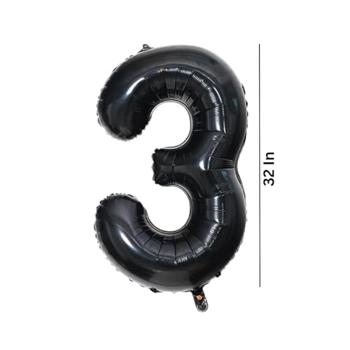 FI - FLICK IN 1 Pc Big Size Number 3 Foil Balloon 32 Inch Large Black Number Foil Balloon Gradient 0 to 9 Number Balloons for Decoration 3rd Birthday Anniversary Decoration Items (Pack of 1, Black) - Image 2