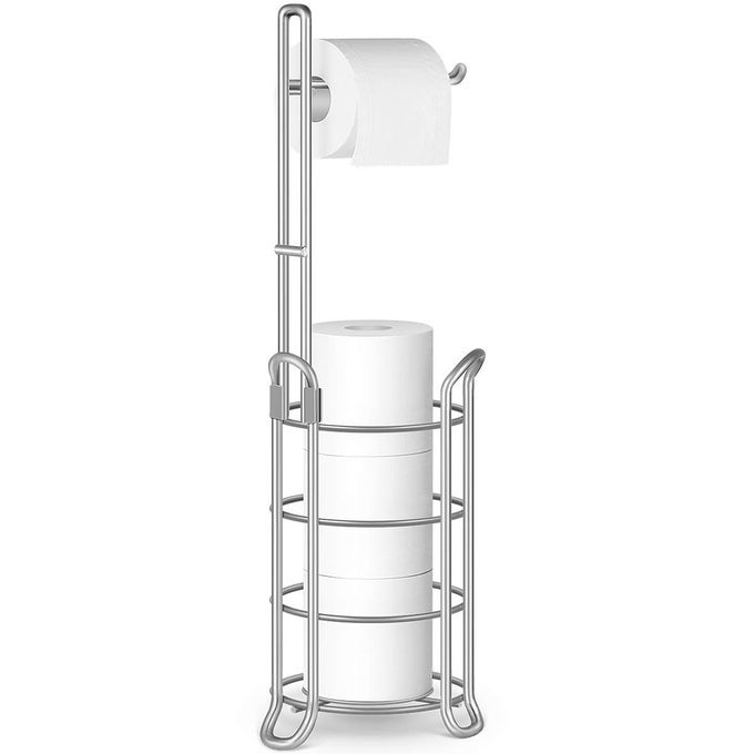 TOILET PAPER HOLDER TOILET PAPER STAND FREESTANDING TOILET TISSUE PAPER ROLL BATHROOM STORAGE SHELF AND DISPENSER FOR 3 SPARE ROLLS METAL WIRE BATHROOM ACCESSORIES STORAGE ORGANIZER