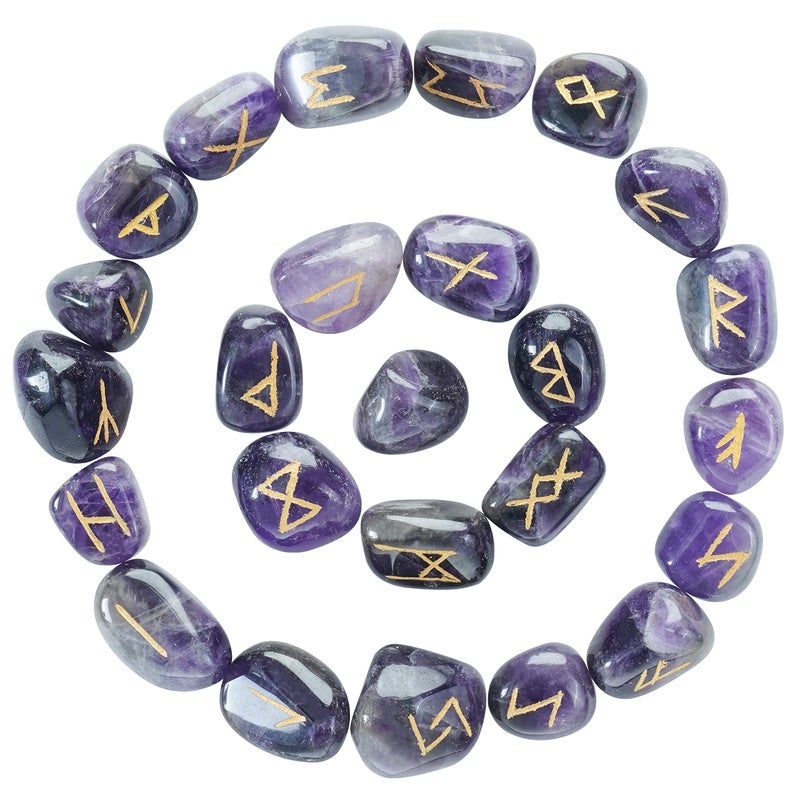 Crocon Oplaite Rune Stones Set with Elder Futhark Alphabet Engraved Symbol for Energy Genrator Chakra Balancing EMF Protection Home Office Decorative Stone Size :- 15-20 mm Approx - Image 1