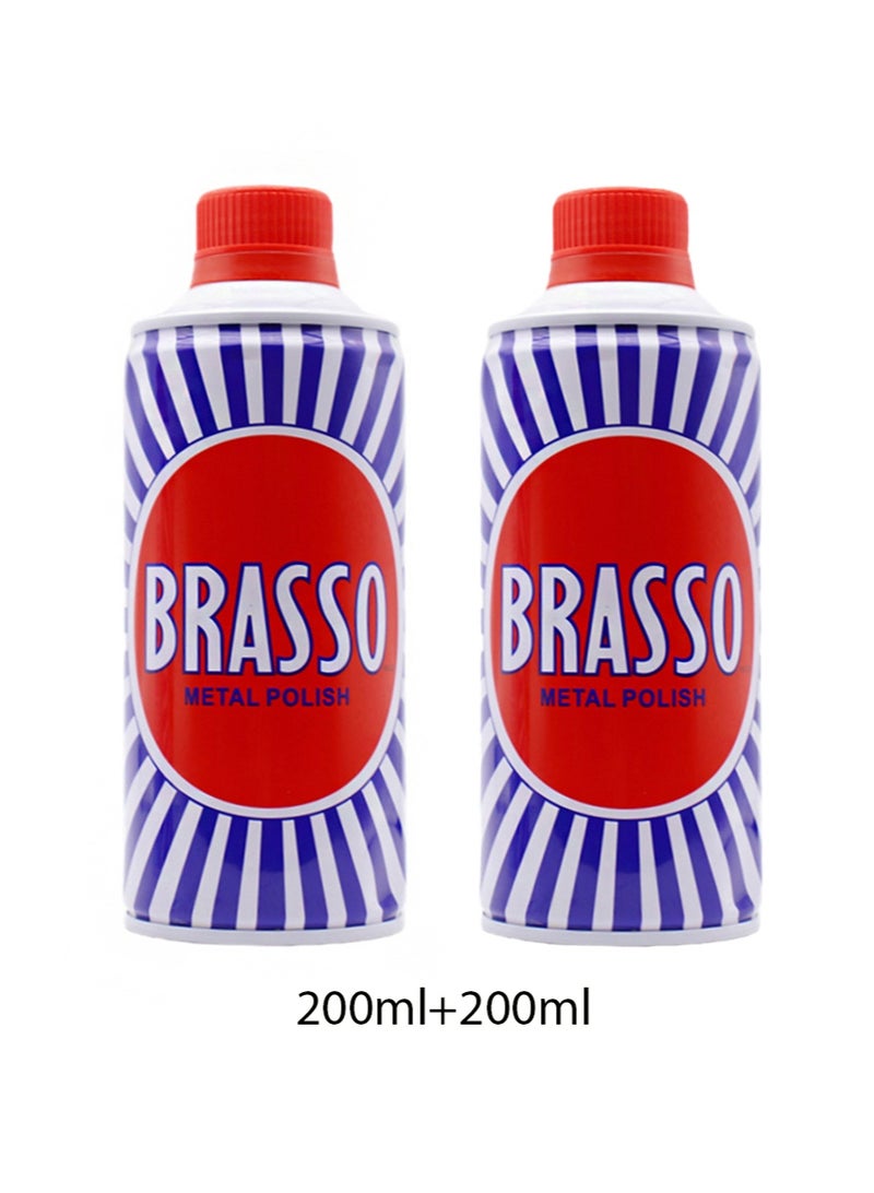 براسو قطعتان من ملمع المعادن، ملمع النحاس والنحاس الأصفر، منظف النحاس والنحاس الأصفر، لمعان يدوم طويلًا، ملمع المعادن للقصدير والكروم والمزيد، ملمع المعادن (200 مل + 200 مل) - Image 1