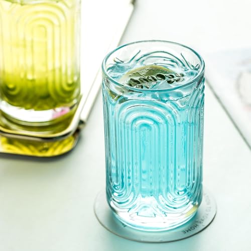 INSETLAN Set of 6 Vintage Glassware - 14 oz Water Drinking Glasses, Art Deco Ripple Glass Cup, Cocktail Glasses, for Bar Beverages Ice Coffee Juice, Housewarming Presents, New House Essentials - Image 4