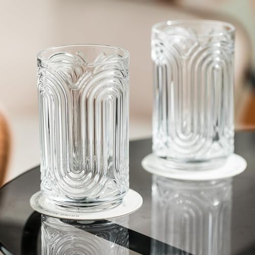 INSETLAN Set of 6 Vintage Glassware - 14 oz Water Drinking Glasses, Art Deco Ripple Glass Cup, Cocktail Glasses, for Bar Beverages Ice Coffee Juice, Housewarming Presents, New House Essentials - Image 5