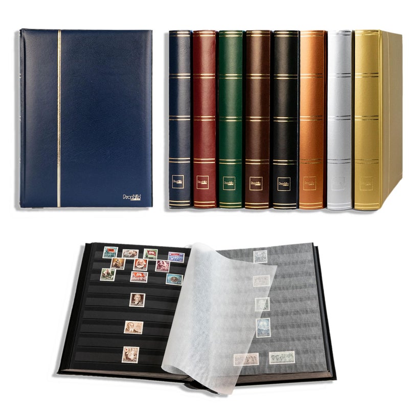 Prophila Collection ألبوم طوابع بروفيلا ستوكبوك 60 جانب أسود، بغطاء أزرق مبطن بجلد صناعي - Image 5