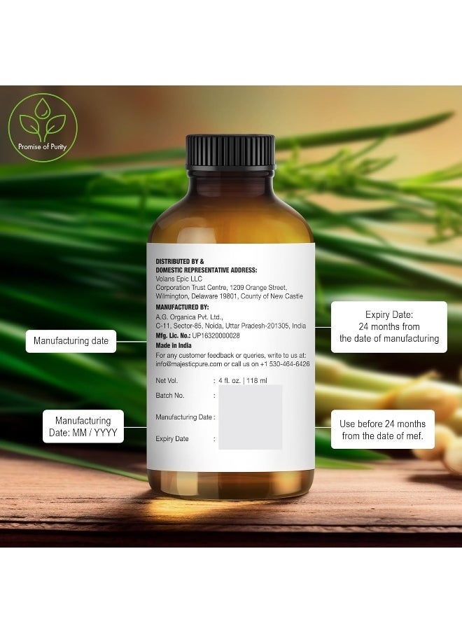 Majestic Pure MAJESTIC PURE Lemongrass Essential Oil | 118 ml | 100% Pure and Natural Lemongrass Oil | Premium Grade Essential Oils for Hair Care, Home Diffusers, Skin, Aromatherapy, Massage and Humidifiers  - Image 5
