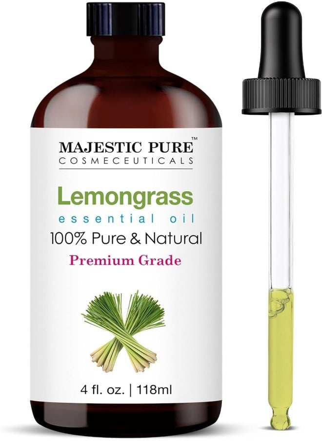 Majestic Pure MAJESTIC PURE Lemongrass Essential Oil | 118 ml | 100% Pure and Natural Lemongrass Oil | Premium Grade Essential Oils for Hair Care, Home Diffusers, Skin, Aromatherapy, Massage and Humidifiers  - Image 1