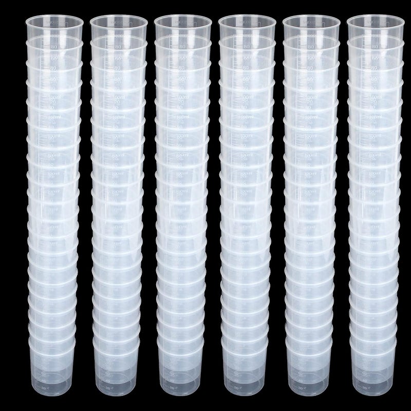 HNBun 100Pcs 100ML Plastic Graduated Measuring Beaker Set, Clear Liquid Measuring Mixing Cups for Epoxy Resin, Liquid Container Beakers for Resin Epoxy Paint Food, Lab Use, Raised Graduations, Tapered Spout - Image 1