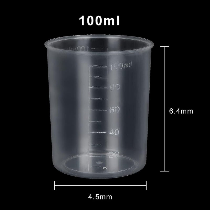 HNBun 100Pcs 100ML Plastic Graduated Measuring Beaker Set, Clear Liquid Measuring Mixing Cups for Epoxy Resin, Liquid Container Beakers for Resin Epoxy Paint Food, Lab Use, Raised Graduations, Tapered Spout - Image 3