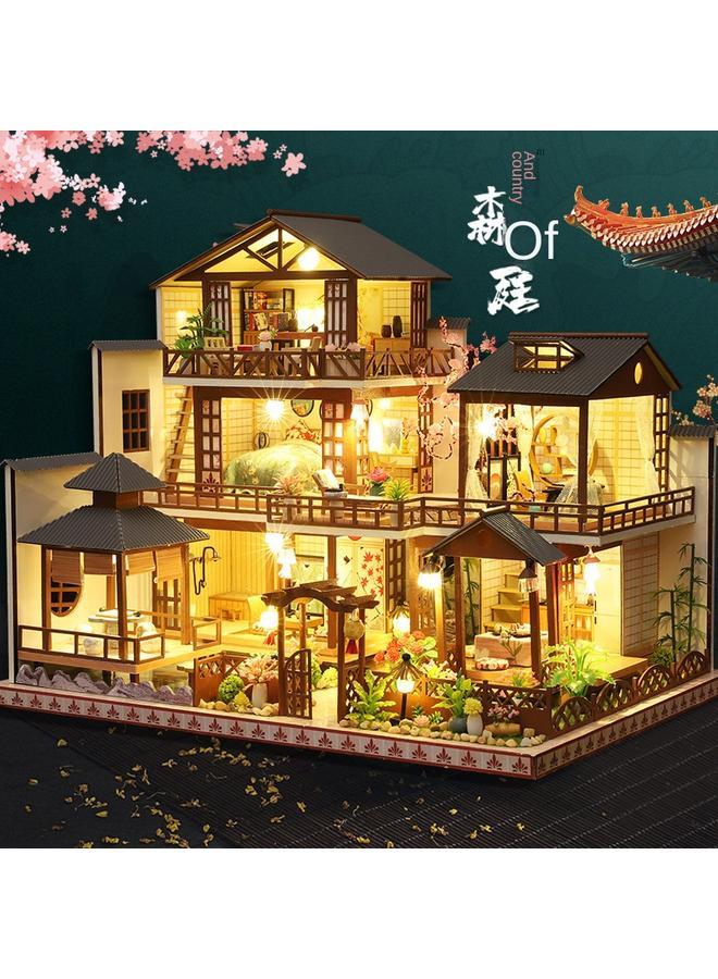 Bluejw Diy Architectural Model Villa Japanese Style And Wind Assembled Wooden Hut Mori Court Creative Christmas Birthday Gift - Image 2