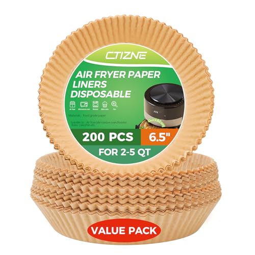 Ctizne Disposable Air Fryer Liners, 200PCS 6.5In Round Parchment Paper Liner for Baking Roasting, Non Stick Oilproof Microwave Oven Air Fryer Accessories - Image 1