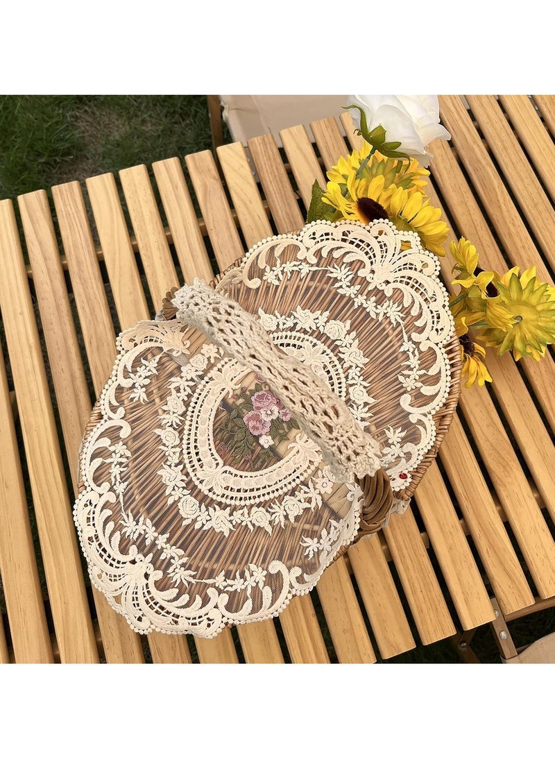 2 باك ريترو الفرنسية المزهرية وضع موضة كأس مطريز حصيرة مزهرية 12 "x16"، بيج - Image 5