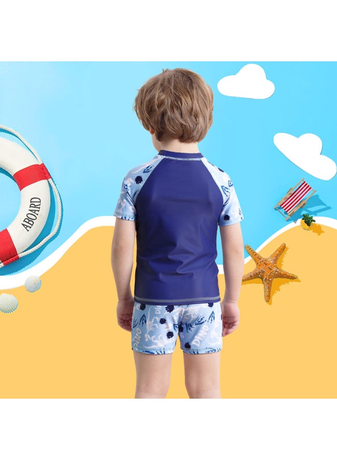 إسكدنيا ملابس سباحة للأولاد بأكمام قصيرة 2024 بدلة سباحة للأولاد على شكل ديناصور جرافيتي من قطعتين - اللون: أزرق - - Image 3