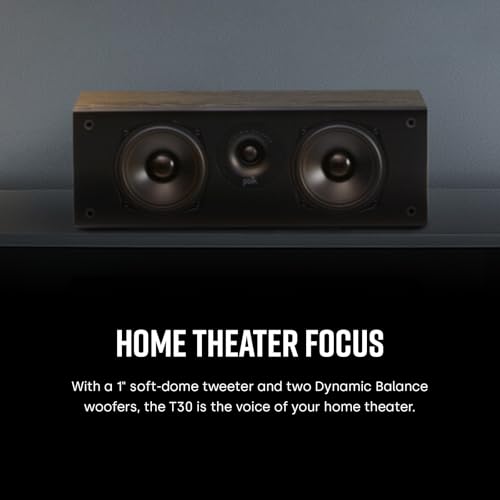 Polk Audio T30 Home Theater Center Channel Speaker - Vocal Clarity, Deep Bass Response, Dolby and DTS, Single, Black - Image 4