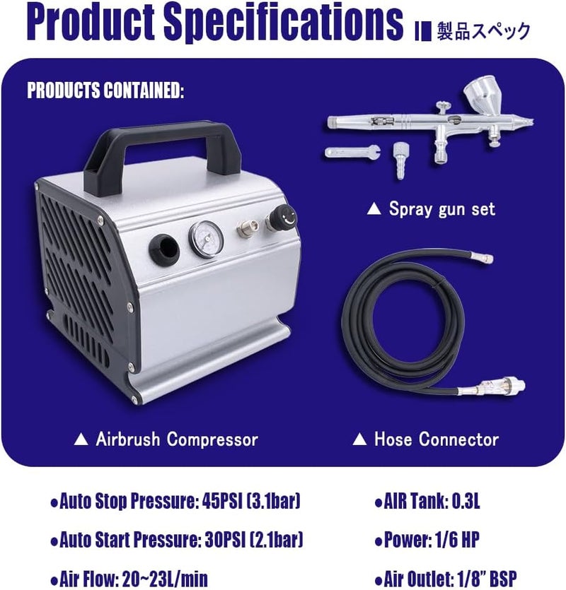 Pinkiou Airbrush Kit with Air Compressor Dual Action Airbrush Gun Set with 1/6 HP Quiet Air Compressor Include 0.2mm 0.3 &0.5mm Needles and Hose Gravity Airbrush Set for Model Painting,Cakes,Clothes - Image 2