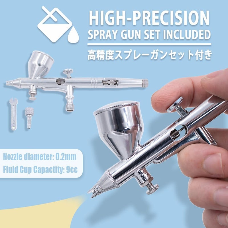 Pinkiou Airbrush Kit with Air Compressor Dual Action Airbrush Gun Set with 1/6 HP Quiet Air Compressor Include 0.2mm 0.3 &0.5mm Needles and Hose Gravity Airbrush Set for Model Painting,Cakes,Clothes - Image 3