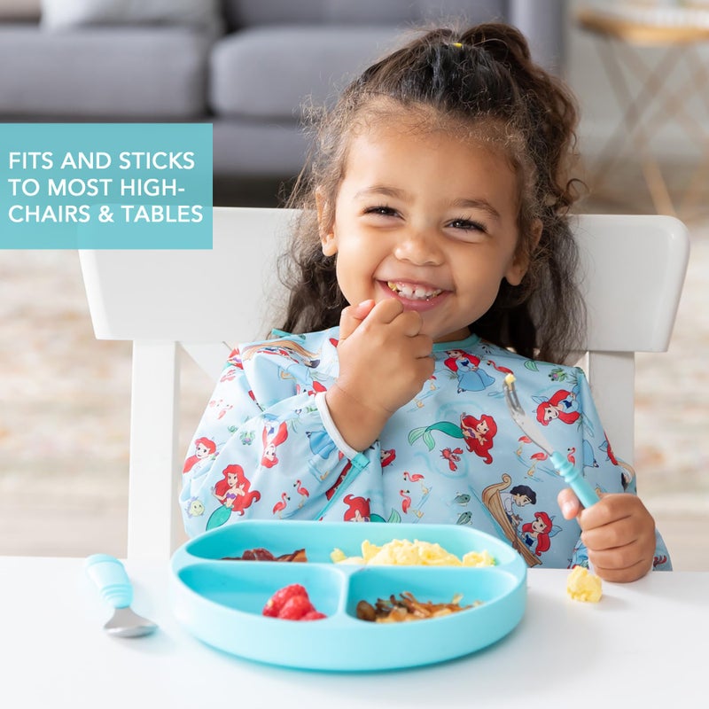 Bumkins Toddler and Baby Suction Plate, Silicone Divided Grip Dish for Babies and Kids, Baby Led Weaning, Children Feeding Supplies, Non Skid Bottom, Platinum Silicone, 6 Months Up, Gray and Blue - Image 4