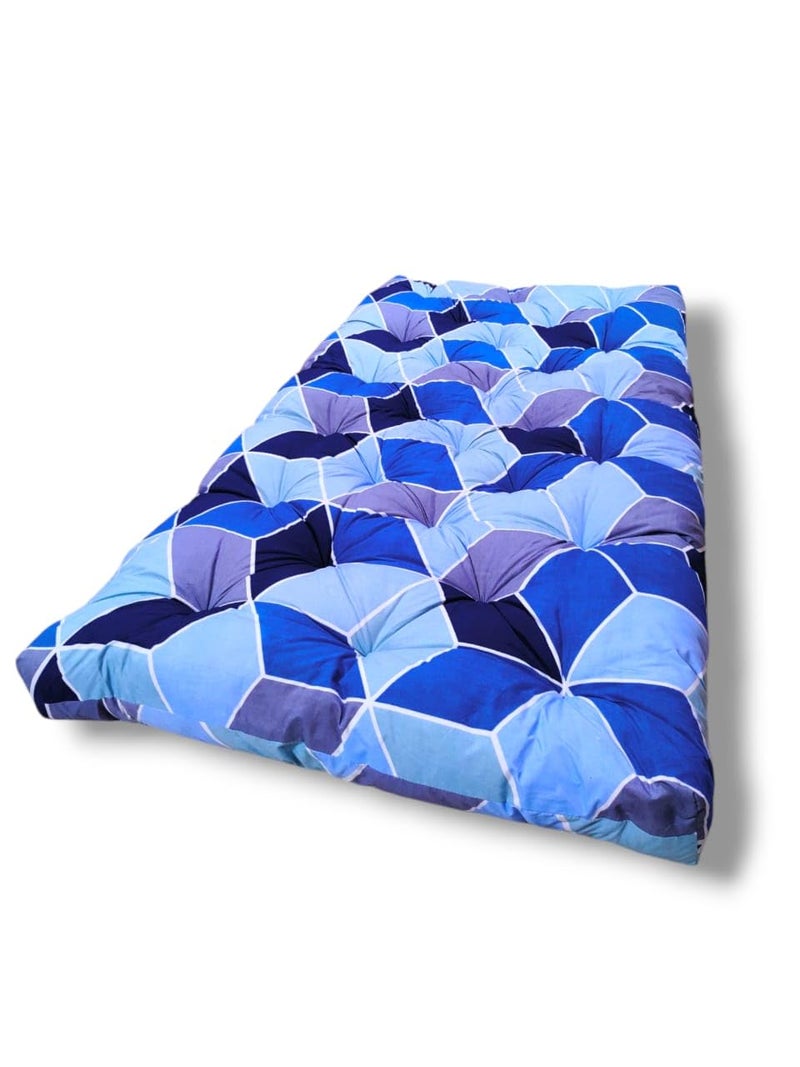 Deevine Craft Cotton Bed Mattress Foldable Movable Floor Gadda, 5 Inch Thick, for Picnic Travel and Hostel 1 Sleeping Capacity Single Bed Mattress 30X72X5 Inches (Blue Diamond) - Image 1