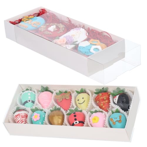 TEMLQPACK 8Pcs 12x 4.8 x 2 Inches Chocolate Covered Strawberries Bakery Boxes with Window for Macaron Cookies Chocolate Cakesickle Boxes for Christmas Valentine's Easter Mother's Day - Image 1