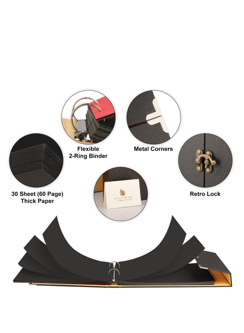 Excefore ألبوم صور سكرابوك مع صندوق هدايا، غلاف تغطية صور افعلها بنفسك، ألبوم غلاف صلب مع شريط حرير، كتاب ذاكرة مخصص افعلها بنفسك لكتاب الضيوف/الزفاف/الطفل/الذكرى/السفر (بيج) - Image 4