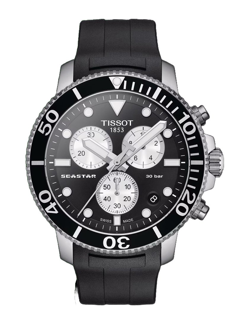 TISSOT Seastar 1000 Quartz Chronograph Black Dial Silicone Strap Watch For Men - T120.417.17.051.00 - Image 1