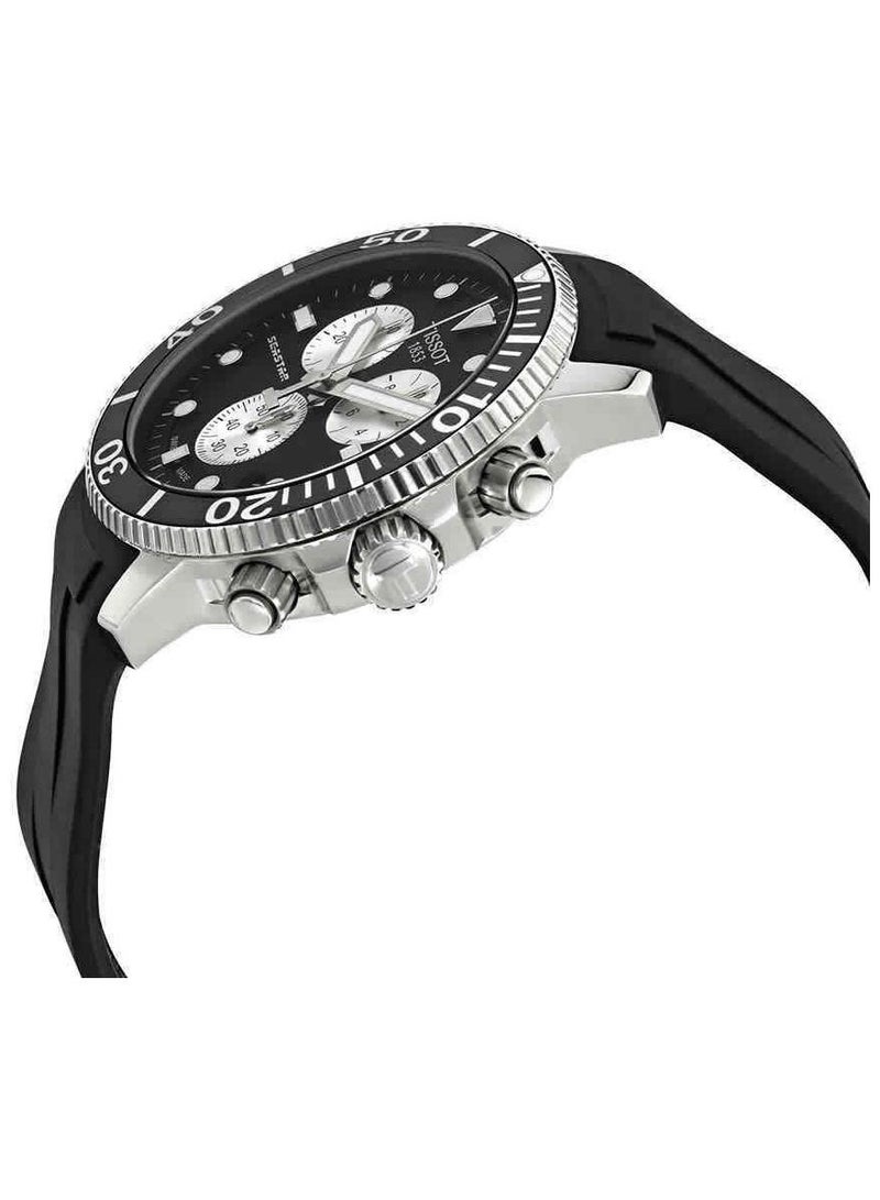 TISSOT Seastar 1000 Quartz Chronograph Black Dial Silicone Strap Watch For Men - T120.417.17.051.00 - Image 3