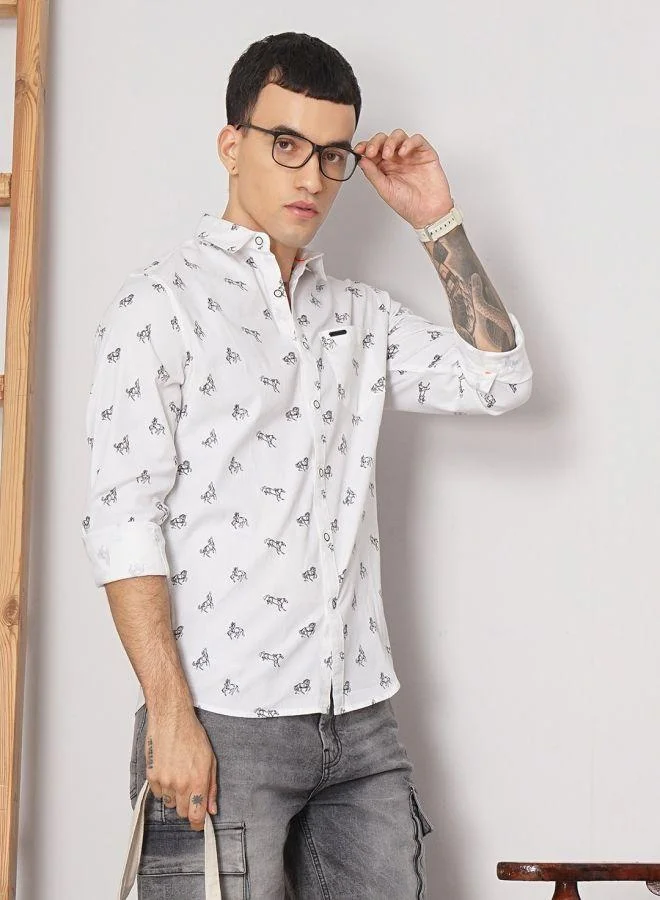 ذا انديان كراج كو Men Slim Fit Graphic Print Full Sleeves Spread Collar Casual Shirt