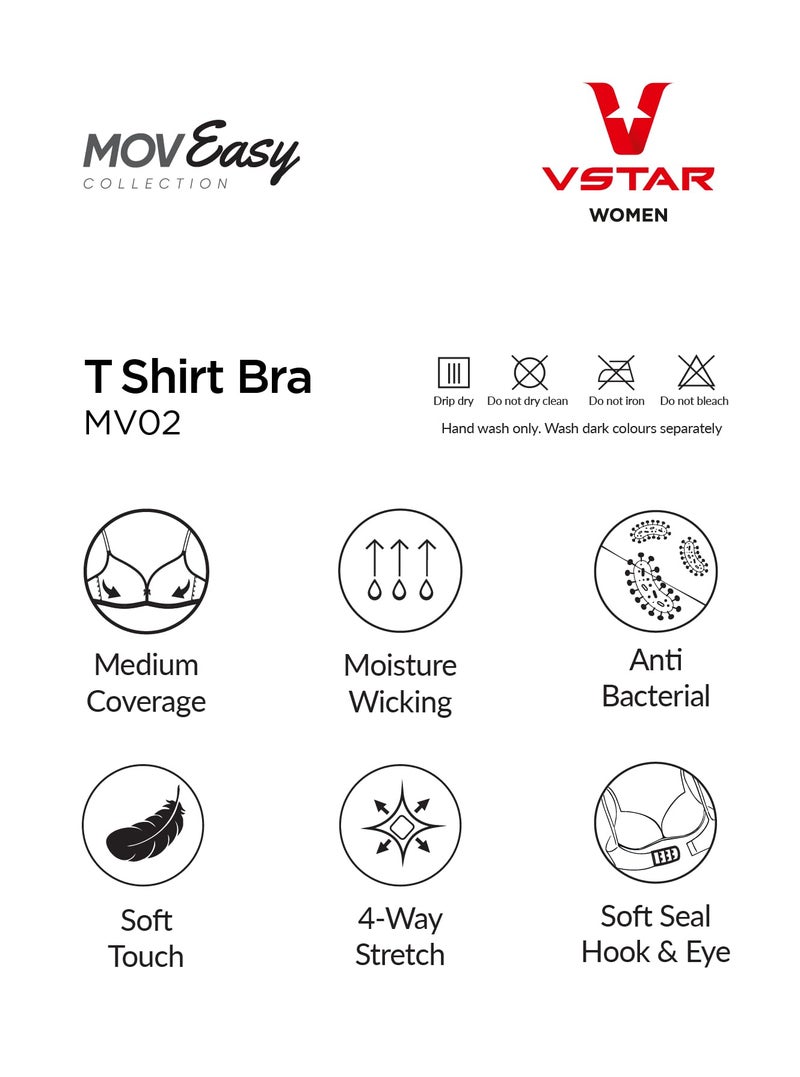 VSTAR Medium Coverage Padded T-Shirt Bra MV02 | Seamless Non-Wired Back Closure Anti-Bacterial Bra with Soft Seal Hook & Eye, Moisture-Wicking Fabric, and Detachable Straps Pastel Blue - Image 5