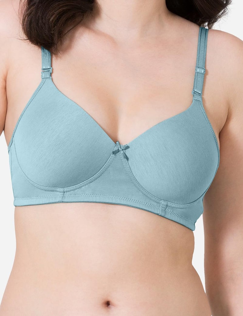 VSTAR Medium Coverage Padded T-Shirt Bra MV02 | Seamless Non-Wired Back Closure Anti-Bacterial Bra with Soft Seal Hook & Eye, Moisture-Wicking Fabric, and Detachable Straps Pastel Blue - Image 4