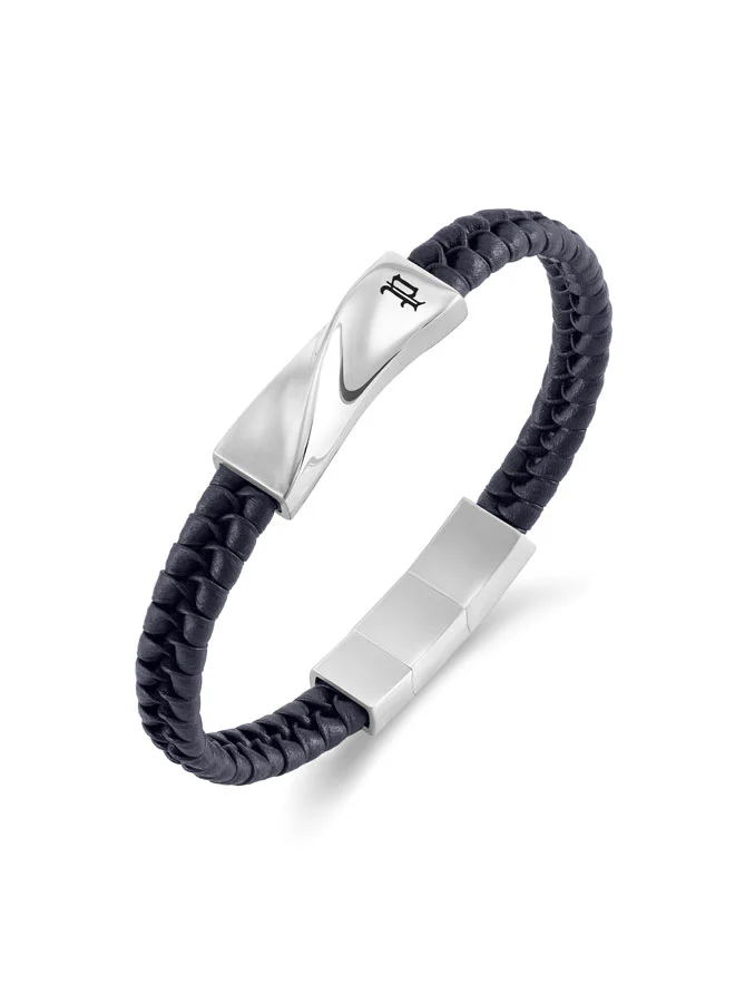 POLICE Contorto Blue Braided Leather Bracelet for Men
