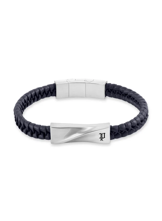 POLICE Contorto Blue Braided Leather Bracelet for Men