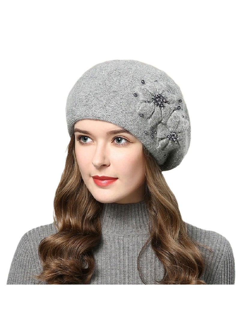 Autumn and winter hat new Korean style all-match fleece-lined warm rabbit wool cap womens knitted cap pearl beret batch Black
