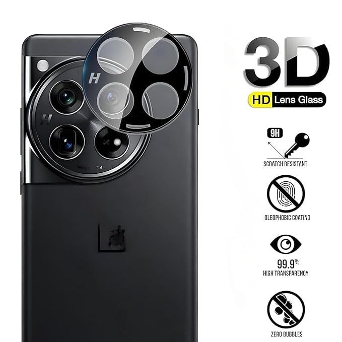 WonReza Back Camera Glass Protector for OnePlus 12 Camera Lens Protector Guard Full Coverage 3D Premium (Black) - Image 3