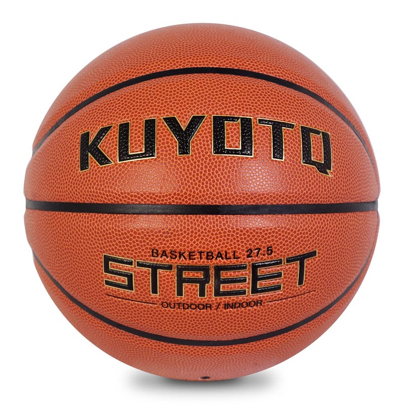KUYOTQ Kids Youth Street Basketball Outdoor Size 5 Junior Basketball 27.5 بوصة جلد ناعم قناة عميقة مقاومة للاهتراء هدايا للبنين والبنات (برتقالي مفرغ) - Image 1