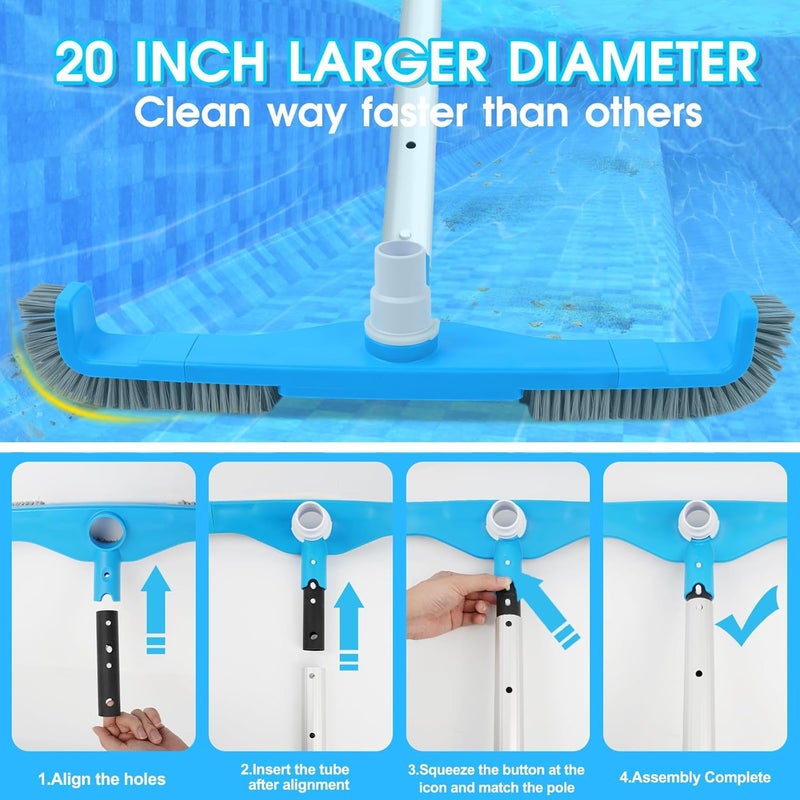 TidyMister (نسخة مطورة 2025) رأس فرشاة مكنسة كهربائية 2 في 1 مقاس 20 بوصة مع وصلة خرطوم دوارة وشعيرات نايلون متينة لتنظيف حمامات السباحة الأرضية وفوق الأرضية الثقيلة - توصيل خرطوم 1-1/4 بوصة أو 1-1/2 بوصة (بدون عمود) - Image 2
