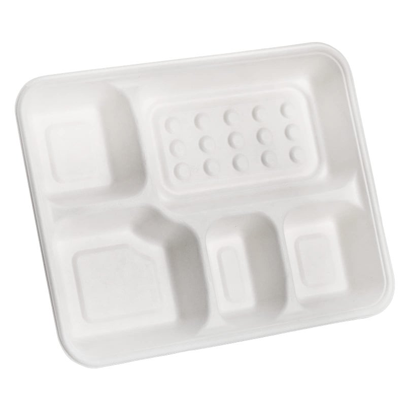 Hacaroa 50 Pack 5-Compartment Compostable Paper Plates  Natural Disposable Bagasse School Lunch Trays  Deep Divided Plates for Party  Picnic  Biodegradable  White - Image 3