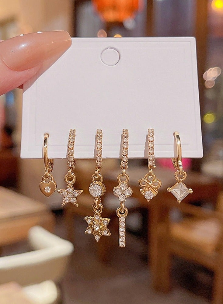 Generic 3 Pairs Of Women's ear Studs Earrings Set,Asymmetrical Gold Earrings for Women, Gold Plated Hypoallergenic Diamond Drop Hoop Earrings Set with Charms,Golden Edge - Image 2