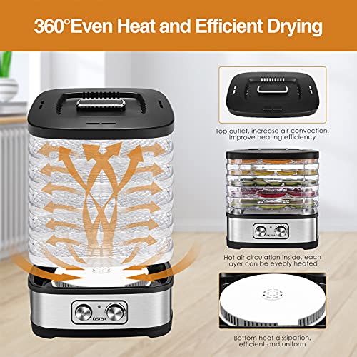 OSTBA Food Dehydrator, Dehydrator for Food and Jerky, Fruits, Herbs, Veggies, Temperature Control Electric Food Dryer Machine, 5 BPA-Free Trays Dishwasher Safe, 240W, Recipe Book Included - Image 3