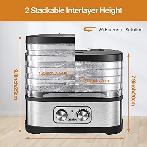 OSTBA Food Dehydrator, Dehydrator for Food and Jerky, Fruits, Herbs, Veggies, Temperature Control Electric Food Dryer Machine, 5 BPA-Free Trays Dishwasher Safe, 240W, Recipe Book Included - Image 5