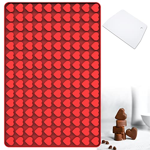 Amyandone Mini Heart Silicone Mold, 150 Cavities Heart Shape Chocolate Molds for Homemade Candy/Fondant/Gummy/Jelly, Food Grade Hearts Mold for Fruit Snack/Pet Treats/Snacks Biscuits (with a Scraper) - Image 1