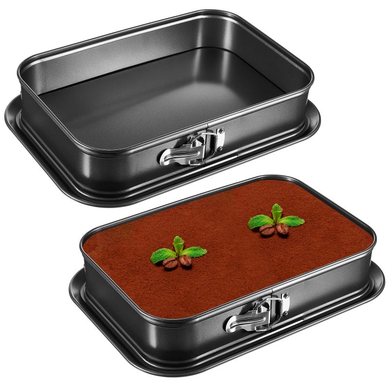 Uiifan 2 Pcs Non Stick Springform Pans Cheesecake Pan Rectangle Springform Pans Square Cake Pan with Removable Bottom for Kitchen Baking Roasting Muffin Bread Cake Brownie Bakeware 13 x 9 x 3 in - Image 2