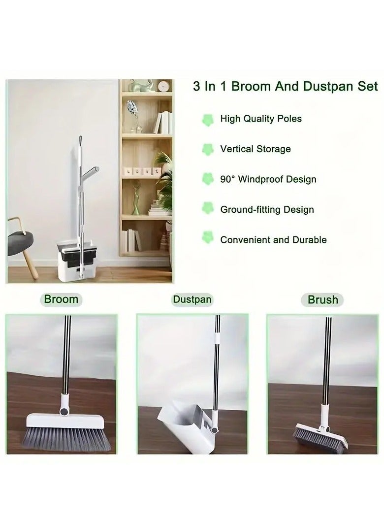 BAIG 3in1 Broom Sweeping Outdoor Long Handle Broom And Dustpan Set Push Broom Heavy-Duty For Home Cleaning Bathroom Kitchen, Cleaning Tools  - Image 2