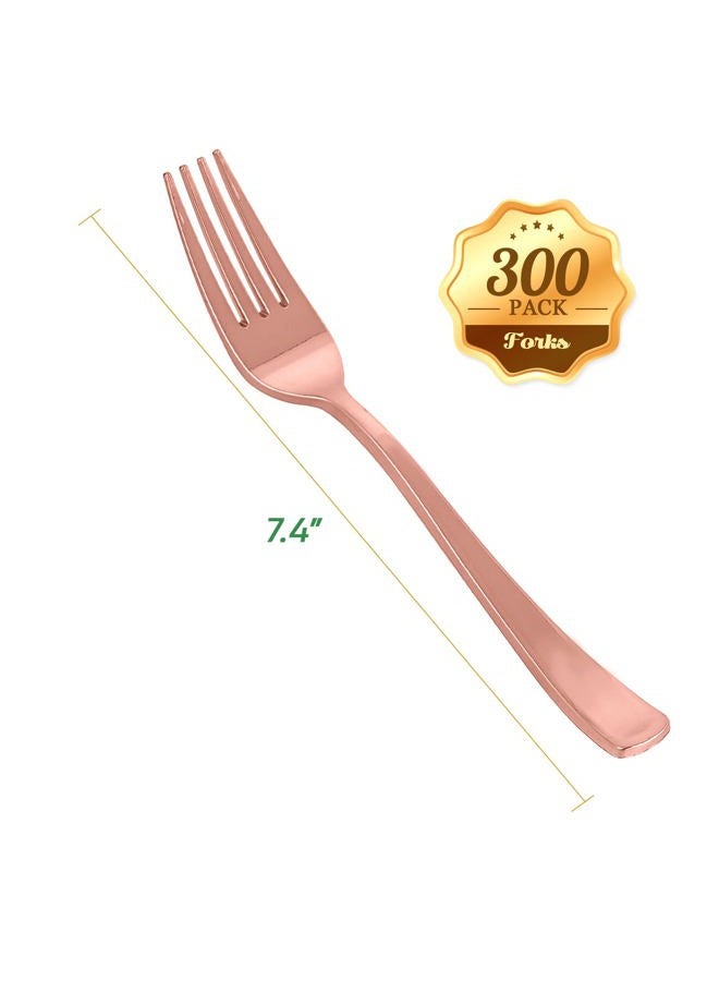 FOCUSLINE 300 Pack Disposable Rose Gold Plastic Forks, Solid and Durable Plastic Cutlery Forks, Heavy Duty Disposable Utensil Silverware for Catering, Parties, Dinners, Weddings - Image 2