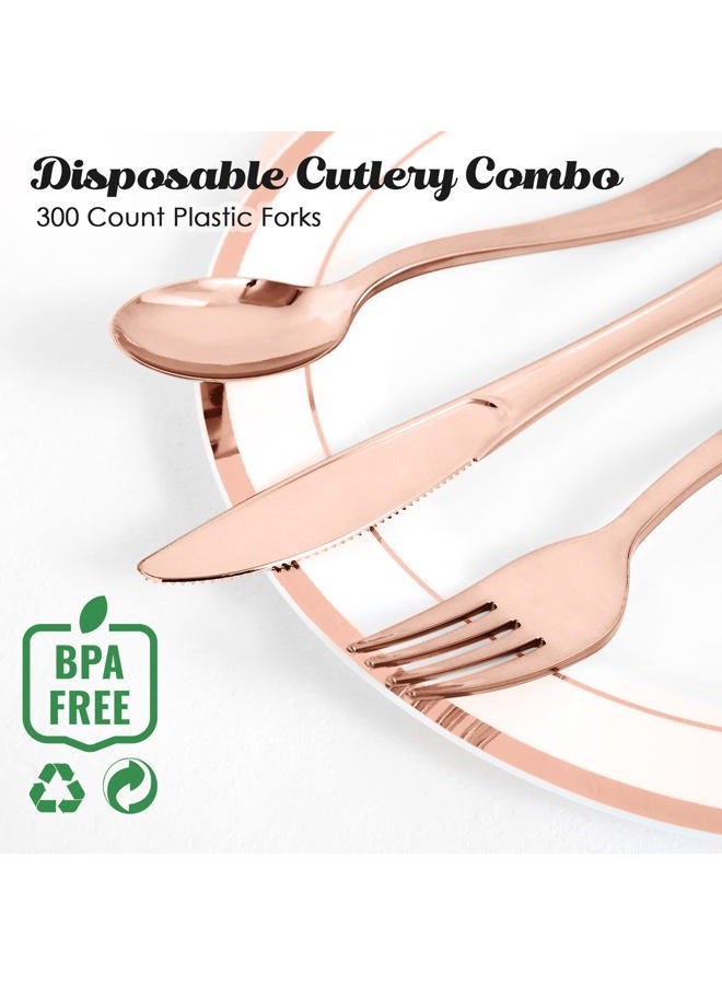 FOCUSLINE 300 Pack Disposable Rose Gold Plastic Forks, Solid and Durable Plastic Cutlery Forks, Heavy Duty Disposable Utensil Silverware for Catering, Parties, Dinners, Weddings - Image 5