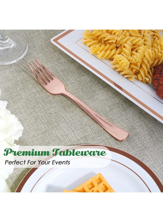 FOCUSLINE 300 Pack Disposable Rose Gold Plastic Forks, Solid and Durable Plastic Cutlery Forks, Heavy Duty Disposable Utensil Silverware for Catering, Parties, Dinners, Weddings - Image 4