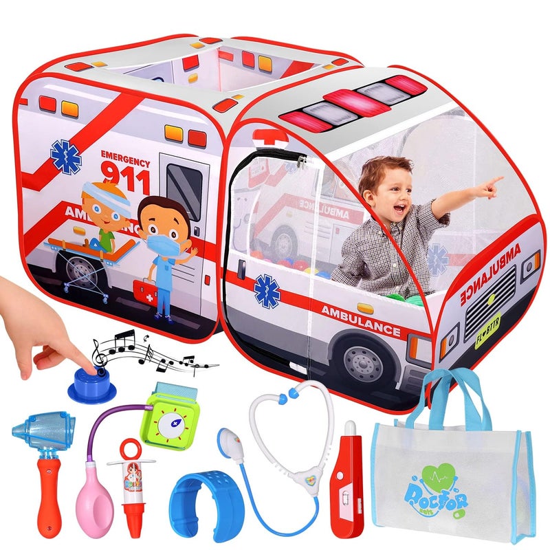 Kiddzery Ambulance Popup Play Tent for Kids with Sounds Doctor Kit  Ball Pit for Toddlers  Up  Easy Setup Pop up Toy for Indoor  Outdoor Emergency Vehicle Playset Pretend Play Great Gift - Image 2